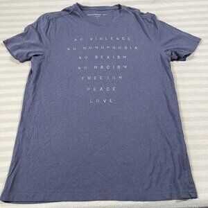 John Varvatos U.S.A. Shirt Mens Small Blue Graphic Slogan Modal Cotton Crewneck
